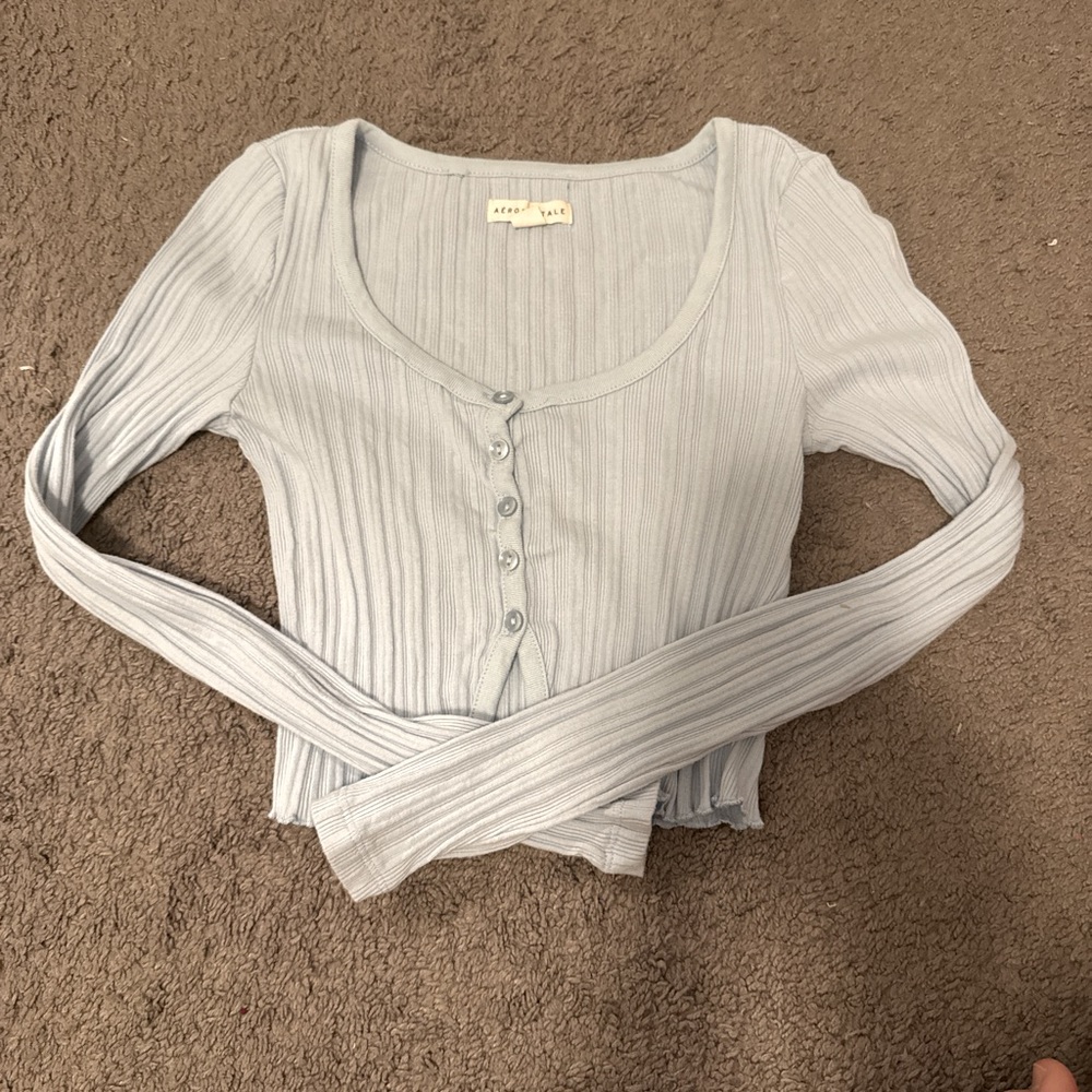 Cropped Baby Blue Ling Sleeve Shirt
